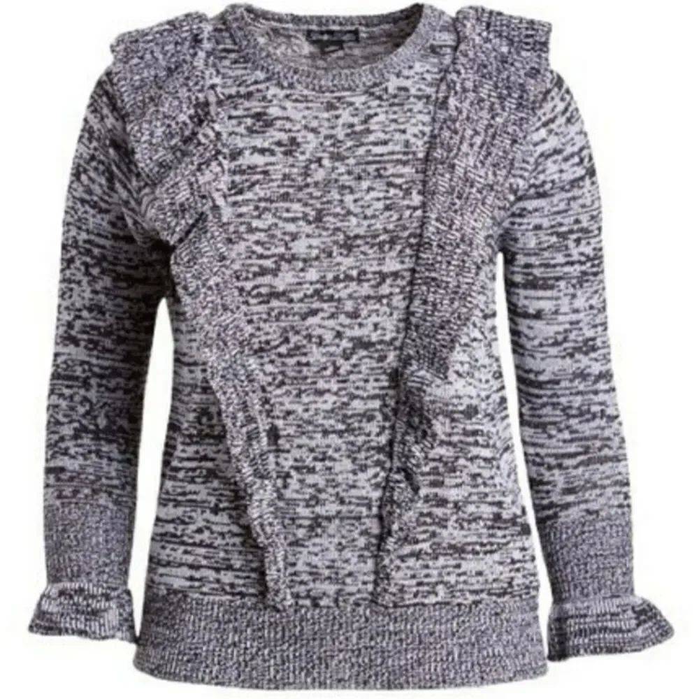 🇬🇪🍑Vintage Evelyn Taylor Gray & Black Ruffled Front Long Sleeve Sweater Large